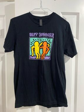 🆕 Best Buddies Black Graphic Tee with Colorful Pop Art Size M - NEVER WORN